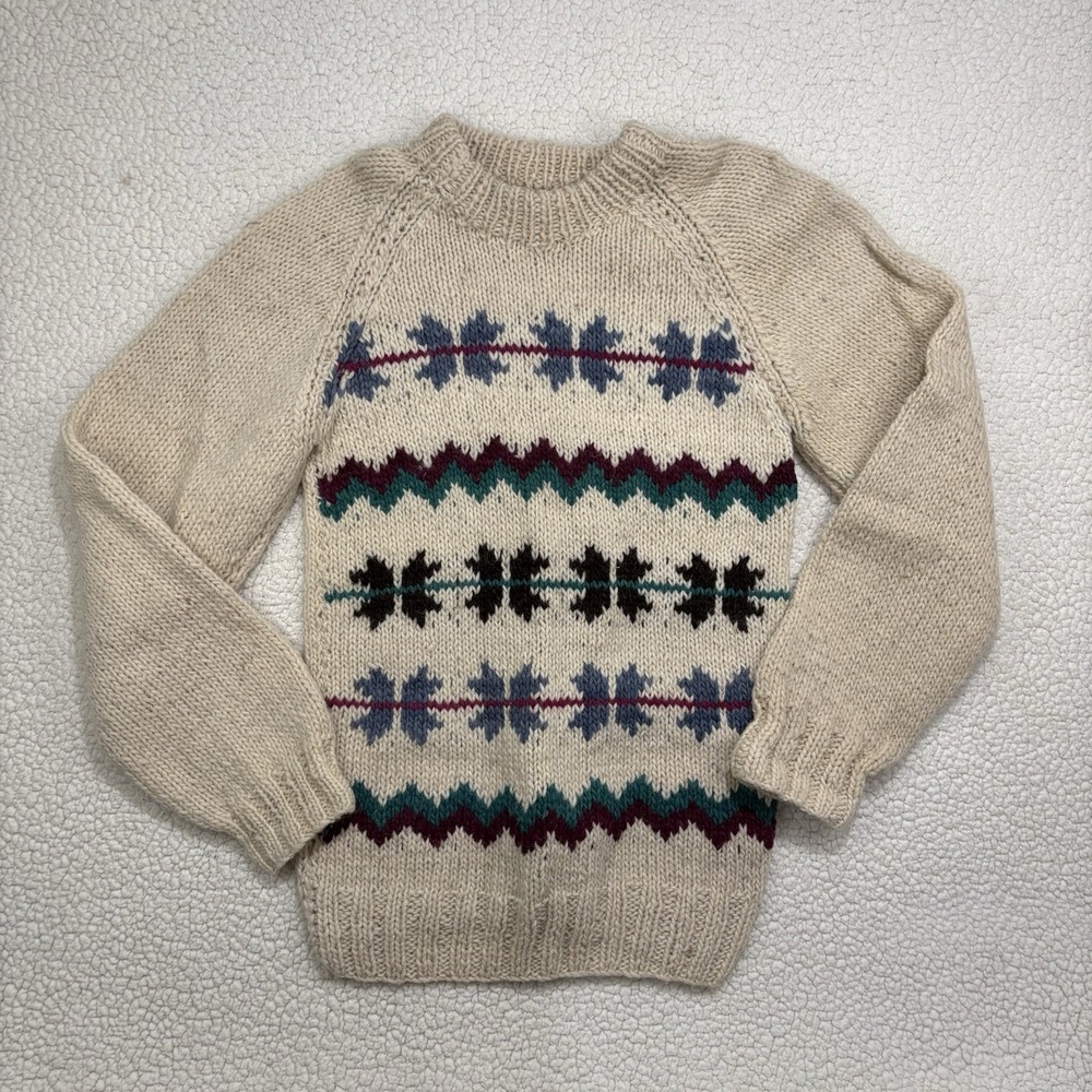 Vintage Hand Knit Chunky Wool Jumper Sweater Nordic Fair Isle Made In Ecuador
